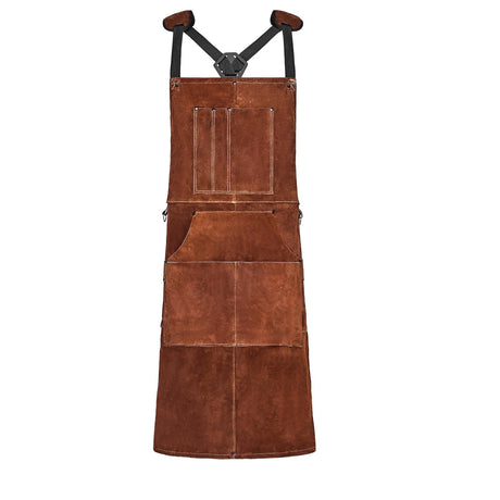 VEVOR Leather Welding Work Apron, Heavy Duty Cowhide Flame Resistant Welding Apron, Heat-Resistant Blacksmith Welder Aprons with 6 Tool Pockets for Woodworking, Gardening, BBQ VEVOR