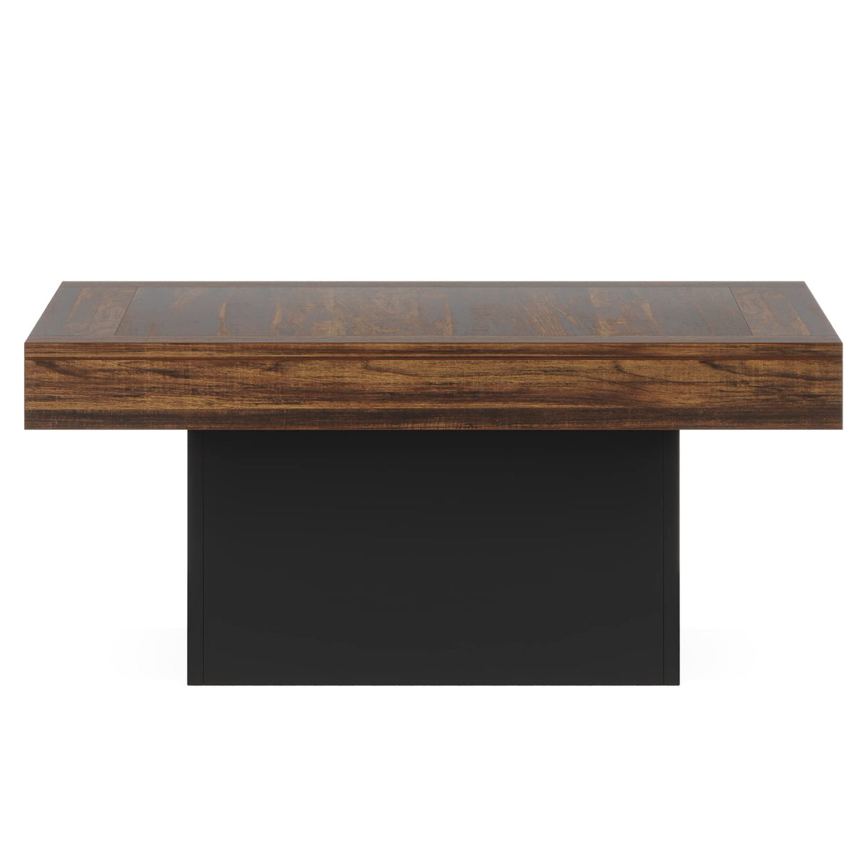 Tribesigns Coffee Table Square LED Coffee Table Engineered Wood Low Center Cocktail Tables for Living Room (Rustic Brown+Black) Tribesigns
