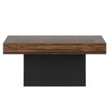 Tribesigns Coffee Table Square LED Coffee Table Engineered Wood Low Center Cocktail Tables for Living Room (Rustic Brown+Black) Tribesigns
