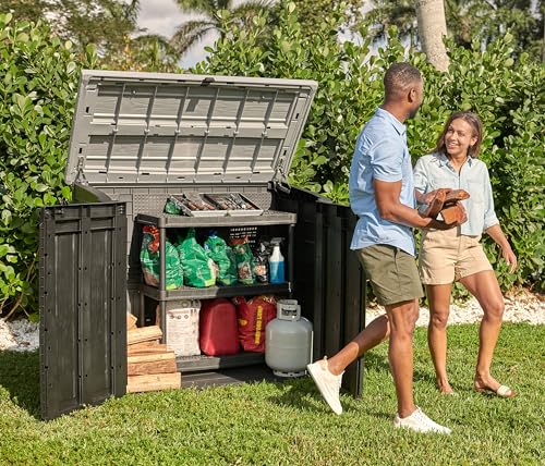 Keter Store-It-Out Prime XL 4.75 x 2.6 Foot Resin Outdoor Storage Shed with Double Doors and Easy Lift Hinges, Perfect for Trash Cans, Garden and Yard Tools, and Pool Toys, Black - WoodArtSupply