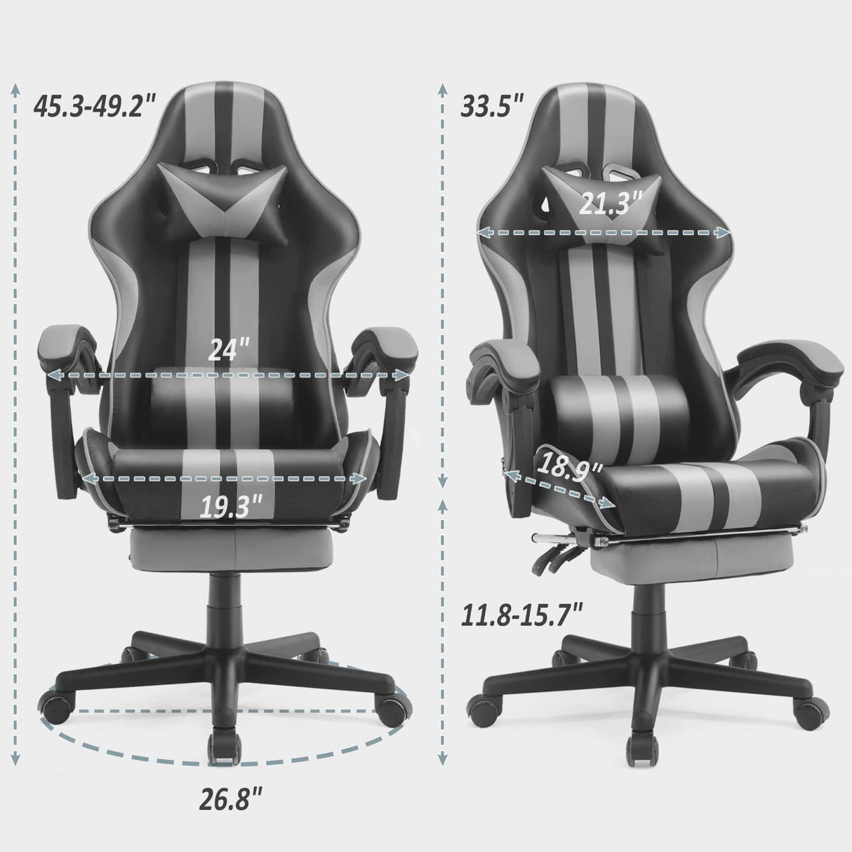 Ferghana Grey Gaming Chairs with Footrest,PC Gaming Chair,Computer Chair, E-Sports Chair,Ergonomic Office Chair with Adjustable Headrest and Lumbar Support(Grey) Ferghana