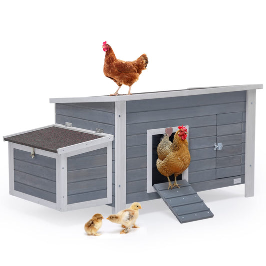 Petsfit Large Chicken Coop with Upgraded Perches, Wooden Outdoor Chicken Cage with Large Nesting Box, Weatherproof Open Asphalt Roof &Removable Bottom, Duck House, Rabbit Hutch - WoodArtSupply