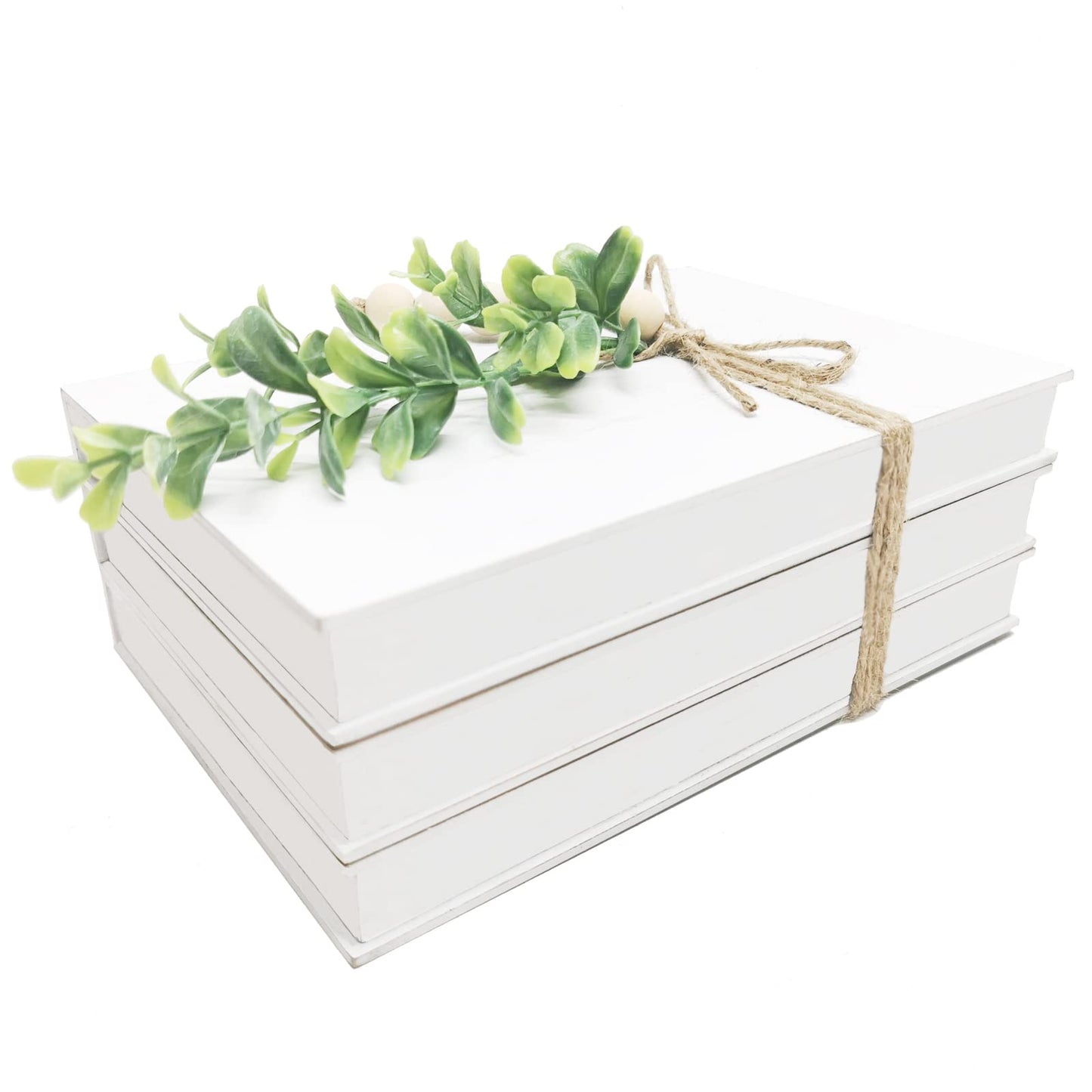 Licornism 3 Pieces Decorative Wooden White Book for Home Decor,Farmhouse Stacked Faux Books with Wood Bead Garland （Home, Sweet, Home）