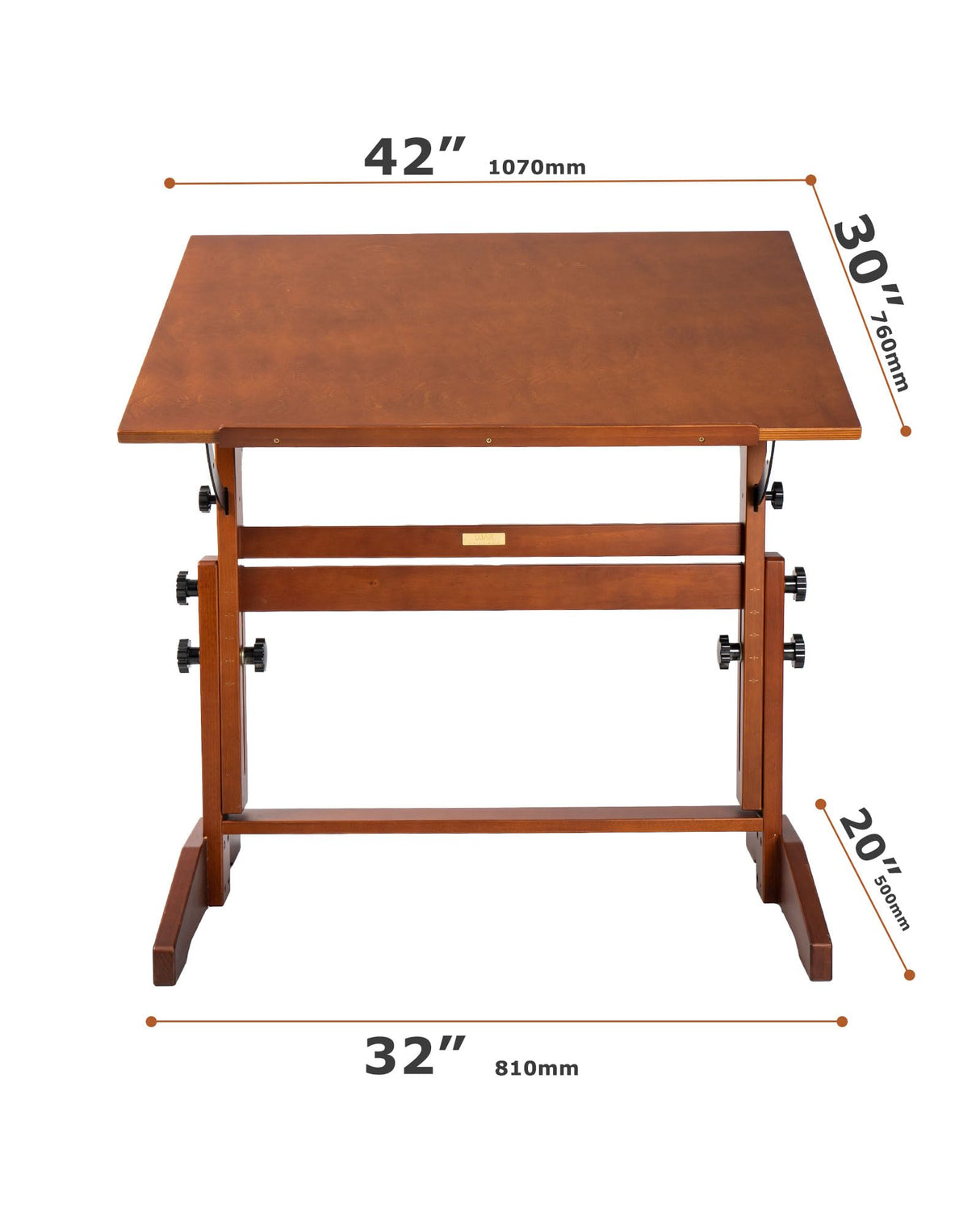 DJAR Adjustable Wooden Drafting Table, 35"x24" Walnut Drawing Desk for Art, Sketching, Painting & Writing DJAR
