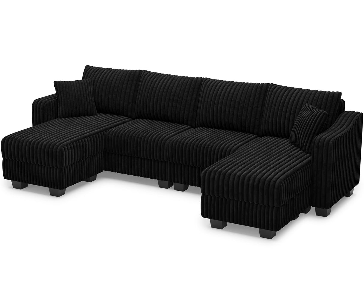 Belffin U Shaped Couch with Reversible Chaises Sectional Couches for Living Room Sectional Couch with Ottomans Corduroy (Black, U Shaped) Belffin