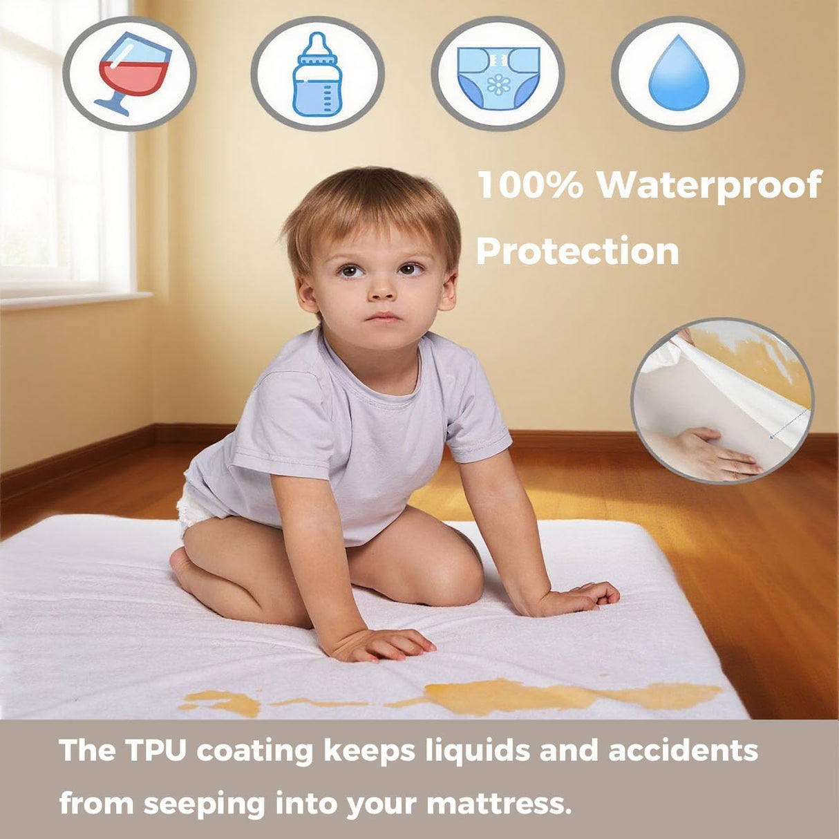 Queen Zippered Mattress Protector,Absorbent Six-Sided Mattress Cover Queen Size Bed, 15-18 Inch Noiseless Washable Mattress Encasement, Sleep Defense System, Hypoallergenic & Soft Miloll