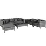 Outsunny Patio Furniture Set, 9 Piece Outdoor Sectional Sofa, All-Weather PE Rattan Wicker Conversation Set with Chairs, Ottoman, Loveseat, Coffee and Side Table, Cushions, Black Outsunny