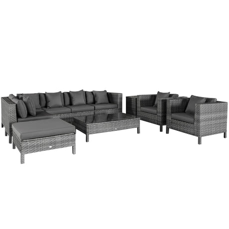 Outsunny Patio Furniture Set, 9 Piece Outdoor Sectional Sofa, All-Weather PE Rattan Wicker Conversation Set with Chairs, Ottoman, Loveseat, Coffee and Side Table, Cushions, Black Outsunny