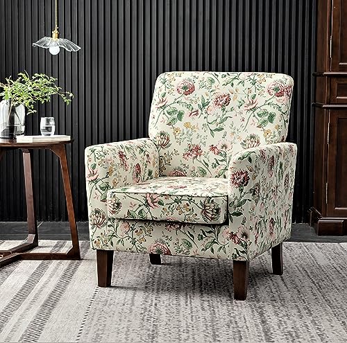 Container Furniture Direct Contemporary Accent Arm Chair with Birch Wood Frame and Velvet Upholstery, Armchair for Office and Living Room Decor, Removable Cushions, 04 Printed Fabric Container Furniture Direct