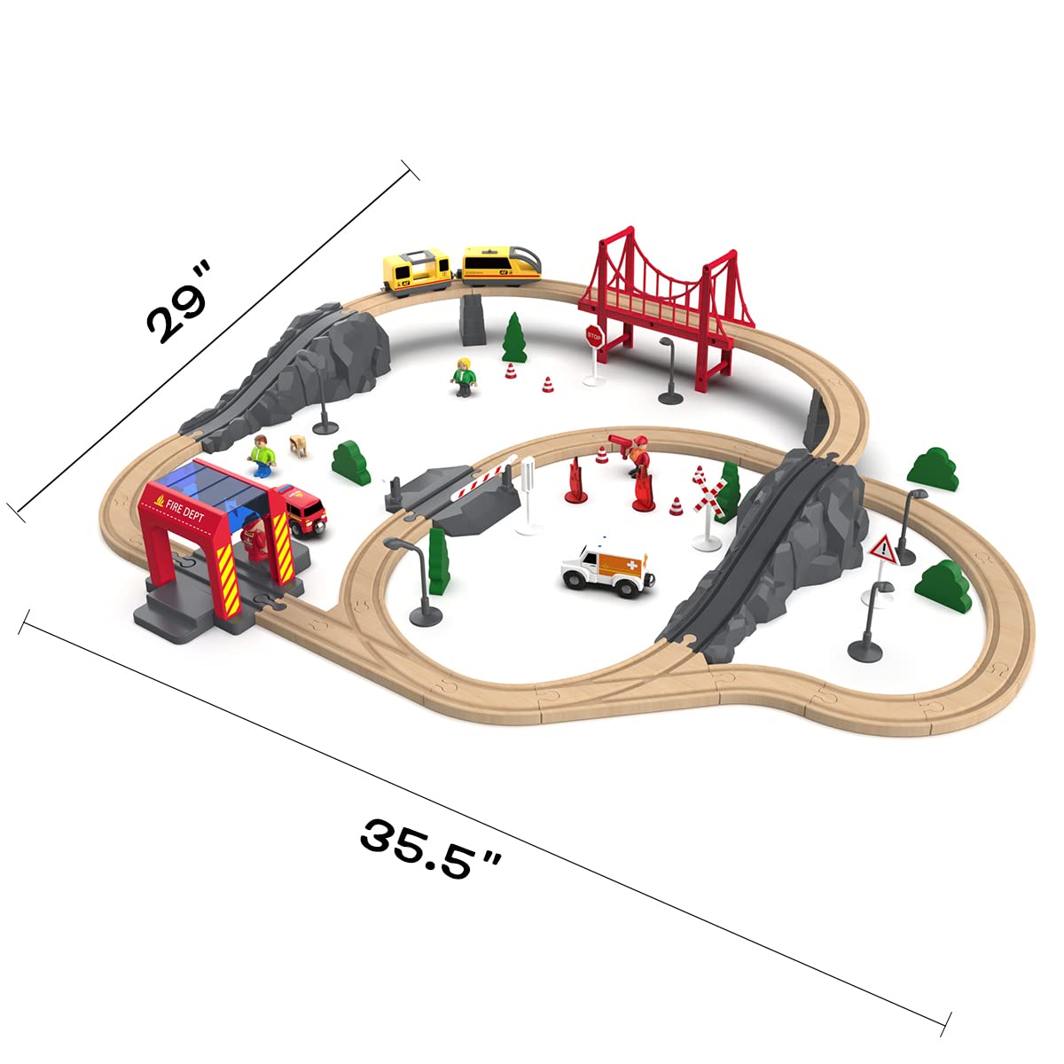 Giant bean 72PCS Wooden Train Tracks & Trains, Gift Packed Toy Railway Kits for Kids, Toddler Boys and Girls 3,4,5 Years Old and Up Giant bean