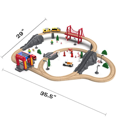 Giant bean 72PCS Wooden Train Tracks & Trains, Gift Packed Toy Railway Kits for Kids, Toddler Boys and Girls 3,4,5 Years Old and Up - WoodArtSupply