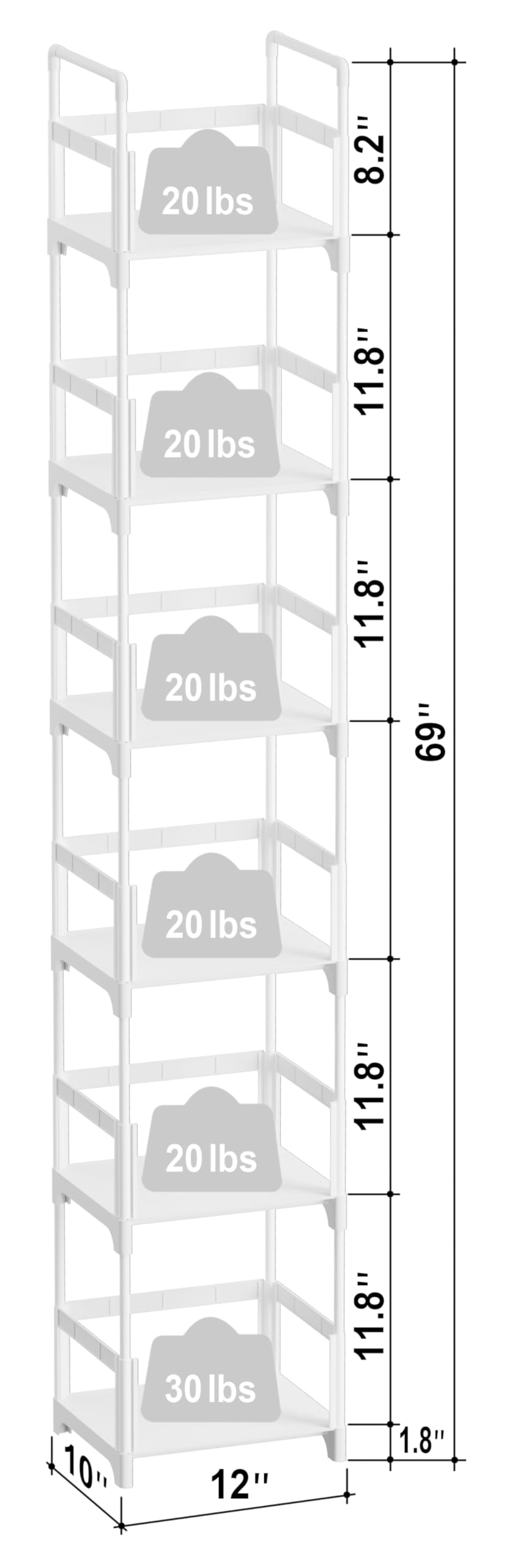 FIDUCIAL HOME 6 Tiers Tall Narrow Bookshelf Book Shelf Skinny White Bookcase Thin Slim Book Rack Storage Organizer Easy Assemble, Sturdy FIDUCIAL HOME