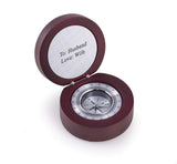 Custom Personalized Compass in Rosewood Finished, Hinged Box with Aluminum Plate and Accents. Bey-Berk