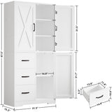 IRONCK Pantry Cabinet, 67.5 inch Tall Storage Cabinet with 3 Doors & Drawers, Farmhouse Kitchen Cabinet with Adjustable Shelves, 5 Tier Freestanding Cupboard for Kitchen IRONCK