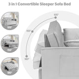 Convertible Sofa Bed,3-in-1 Velvet Sleeper Couch Pull-Out Bed,55'' Loveseat Sleeper Sofa Bed with Adjustable Backrest with 2 Pillows and Storage Bag & USB Port and Hidden Side Computer Table,Gray WIIS' IDEA