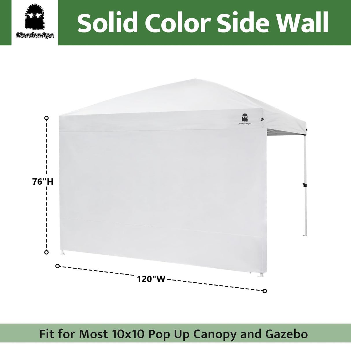 MordenApe Sunshade Sidewall for 10x10 Pop Up Canopy Gazebos Tent - Straight Leg, Instant Waterproof Canopy SunWall, 1 Pack Canopy Sidewall Only (Spliceable, White) MordenApe