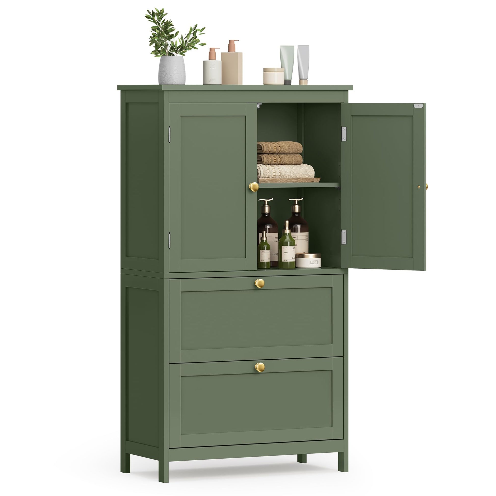 VASAGLE Bathroom Floor Storage Cabinet, Bathroom Storage Unit, Freestanding Cabinet with 2 Drawers and 2 Doors, Adjustable Shelf, 11.8 x 23.6 x 43.3 Inches, Forest Green UBBC551C01 - WoodArtSupply