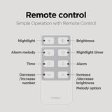 mooas Wooden Frame LED Silent Wall Clock with Remote, Backlit Nightlight, Modern Digital LED Wall Clock Display Sunrise Alarm Melody 5 Brightness for Bedroom Living Room Office Decor- Dark Wood mooas