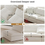 Cloud Modular Sectional Sofa with Storage Ottoman,120.45" L Shaped Couch for Living Room,Down Filled Convertible Couch Deep Seat for Office Apartment,Covers Washable&Replaceable,White WJShome