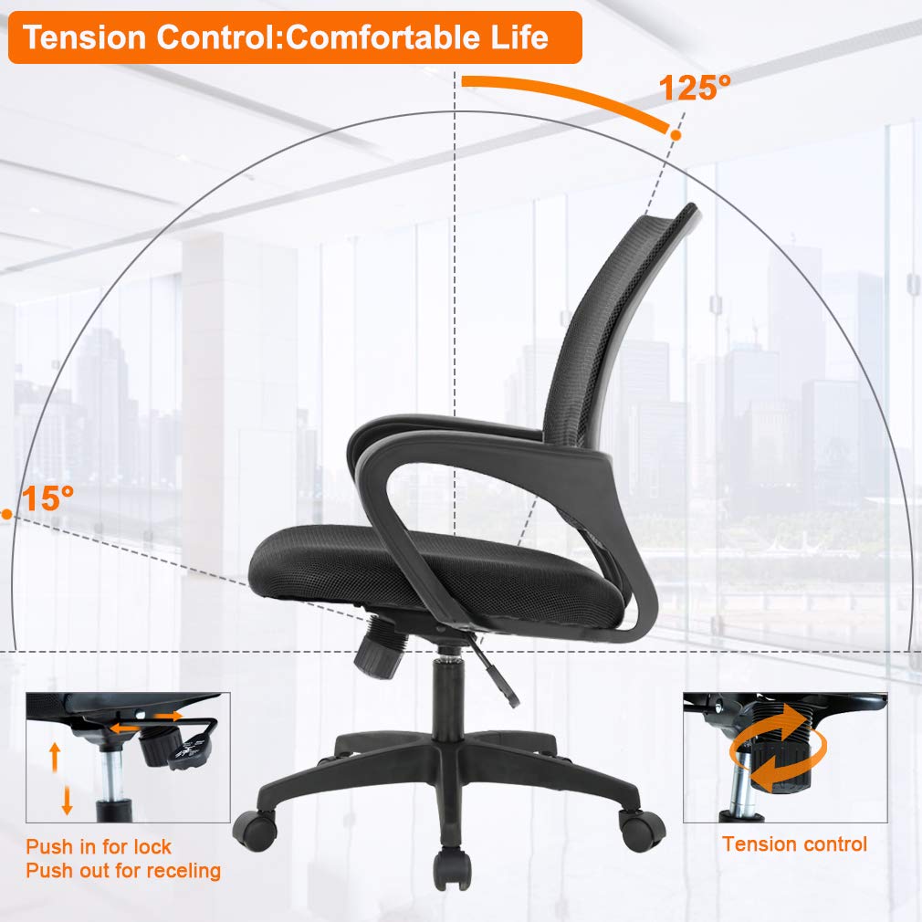 Home Office Chair Ergonomic Desk Chair Mesh Computer Chair with Lumbar Support Armrest Executive Rolling Swivel Adjustable Mid Back Task Chair for Women Adults, Black BestOffice