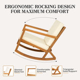 IDZO Premium Club Rocking Chair 500lbs Capacity with Inclined Backrest, Thick Foam, Solid Acacia Wood Rocker for Patio, Backyard, Balcony, Porch, Beige - 2 Cushions IDZO