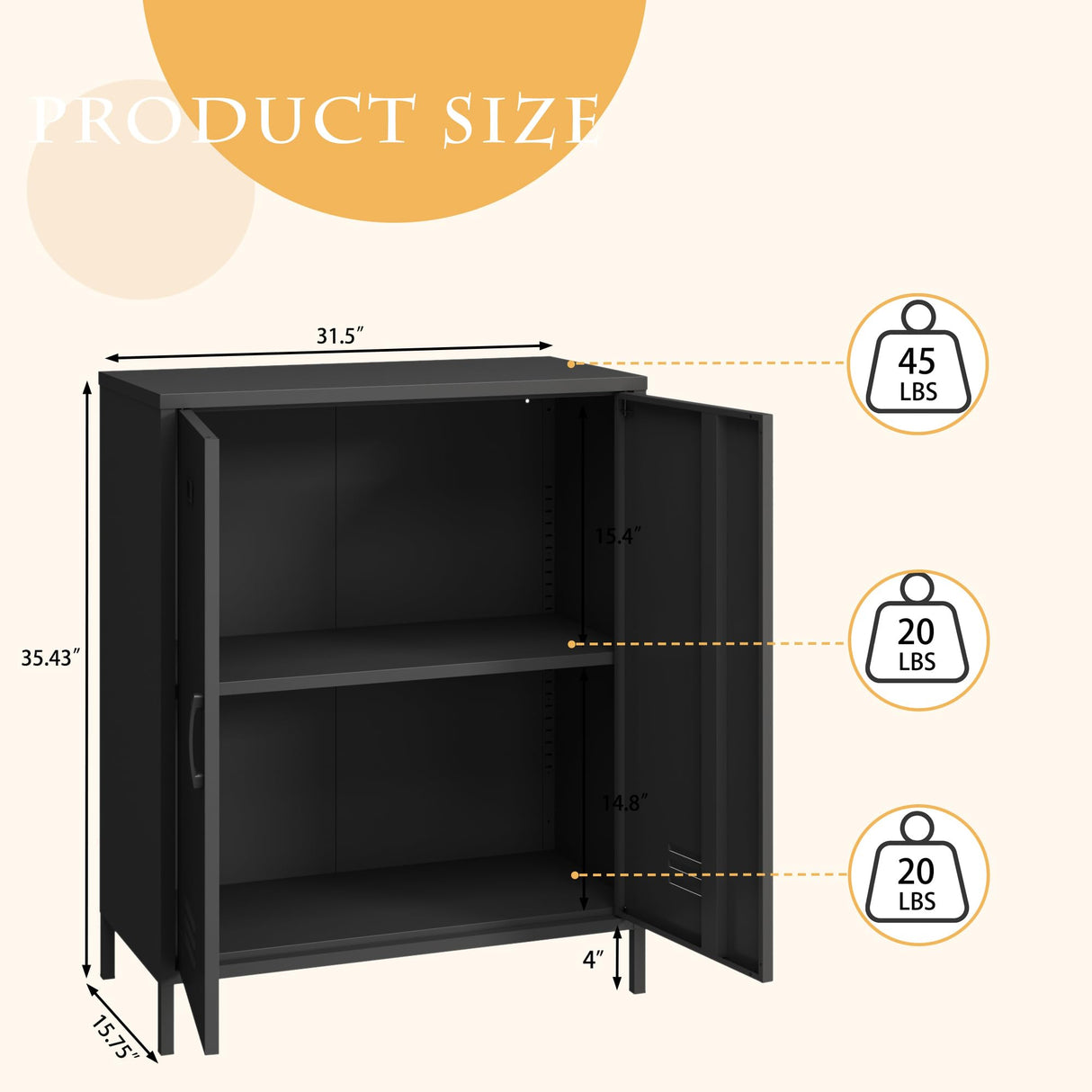 Steehoom Metal Storage Cabinet with 2 Door, Steel Locker Sideboard Buffet Cabinet Console Table for Home Office (Black) Steehoom