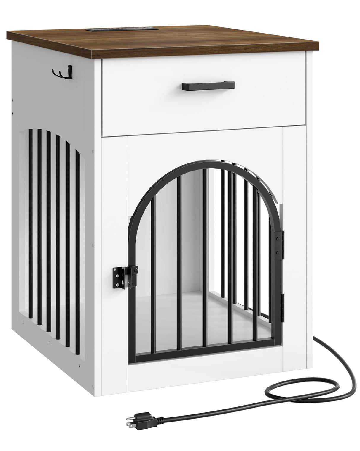 CHOEZON Dog Crate Furniture, Wooden Dog House with Charging Station and Storage Drawer, Indoor Pet Crate End Table for Small Breeds, for Living Room, Bedroom, White and Walnut MGW01UWL CHOEZON