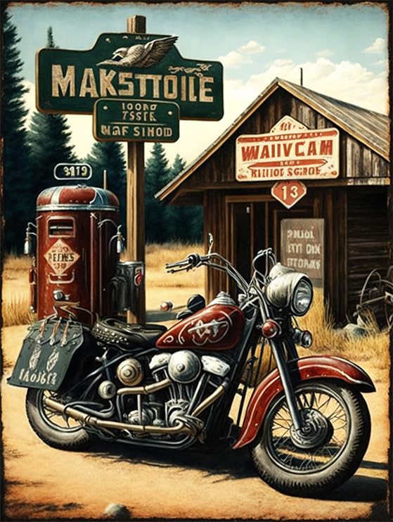 Noche Motorcycle Diamond Painting Kit for Adults, Diamond Art Racing Car, Full Drill Round Rhinestone Craft Canvas for Home Wall Decor 12x16 inch Noche