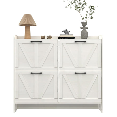 VINYUSE Shoe Cabinet with 4 Flip Drawers, Shoe Storage Cabinet for Entryway, Freestanding Hidden Shoe Cabinet Organizer with Open Storage, Narrow Shoe Rack with Legs, Oak White VINYUSE