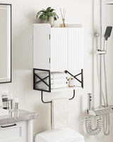 Masupu Fluted Bathroom Wall Cabinet, Small Hanging Bathroom Cabinet with Adjustable Shelf and Magnetic Latch Doors, Wood Wall Mounted Cabinets for Laundry, White Masupu