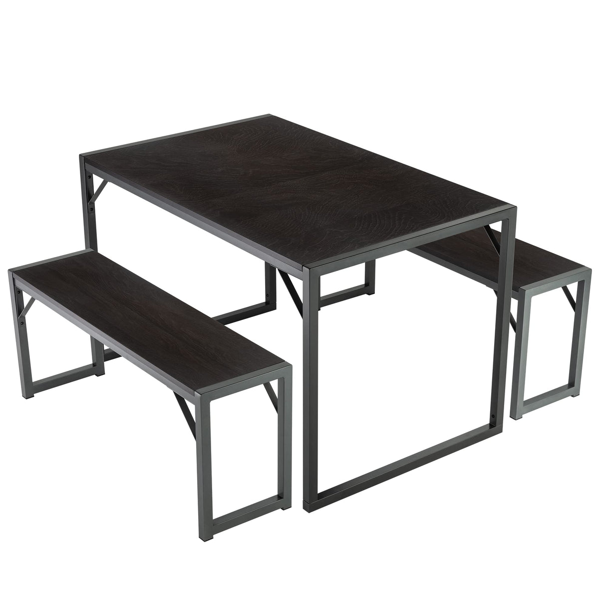 SHA CERLIN Kitchen Dining Table Set for 4 with Benches, Rustic Small Space Saving Dinette, Heavy Duty Metal Frame SHA CERLIN