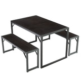 SHA CERLIN Kitchen Dining Table Set for 4 with Benches, Rustic Small Space Saving Dinette, Heavy Duty Metal Frame SHA CERLIN