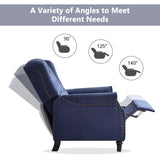 CANMOV Push Back Recliner Chair,Accent Chair, Mid Century Wingback Recliner, Fabric Push Back Recliner Chair Single Armchair Sofa with Rivet Decoration, Button-Tufted Back for Living Room,Dark Blue CANMOV
