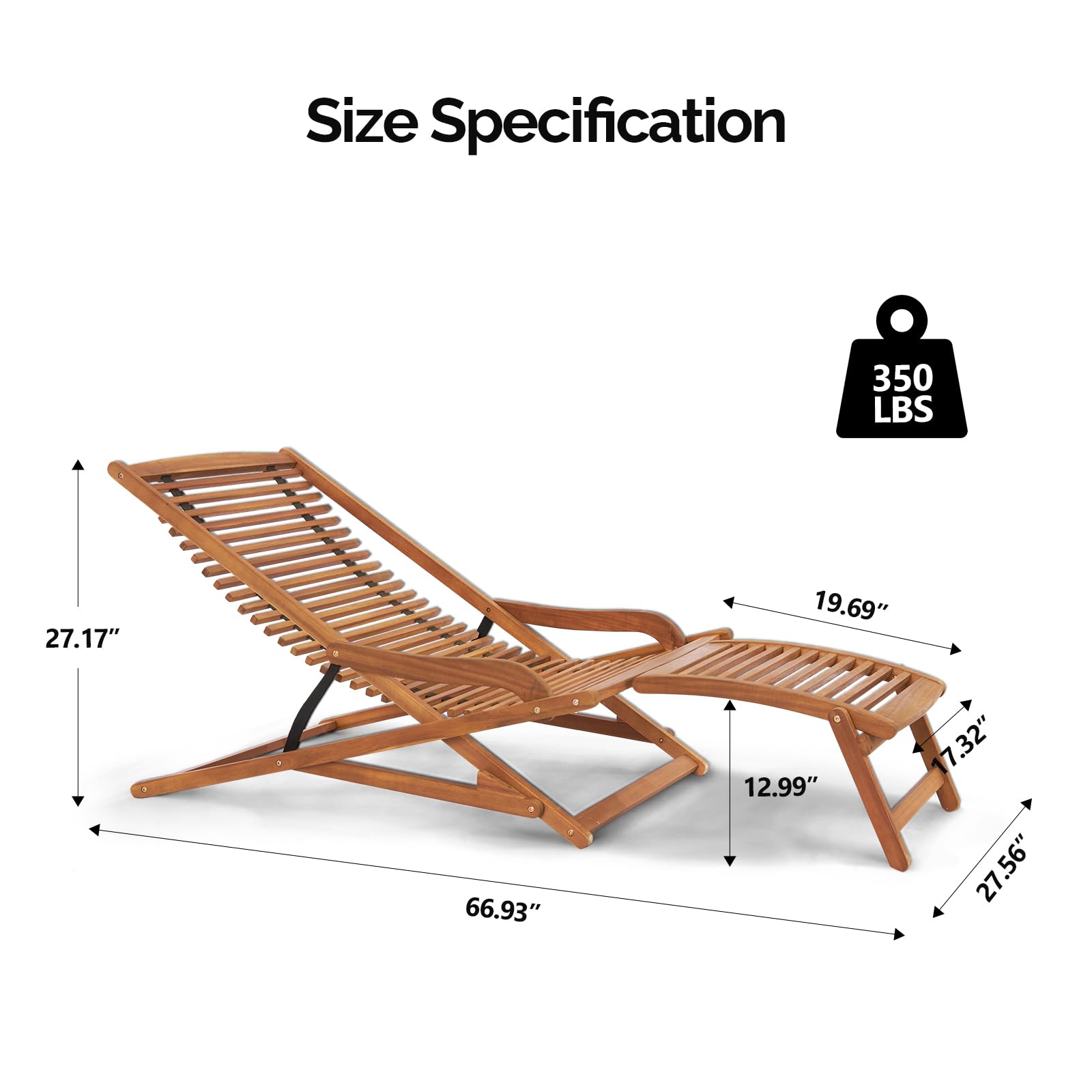 VINGLI FSC Acacia Wood Folding Outdoor Chairs Lounge Chair, Weather-Resistant Wooden Folding Chairs Patio Chair Furniture for Deck Fire Pit Porch Camping, Up to 350LBS - WoodArtSupply