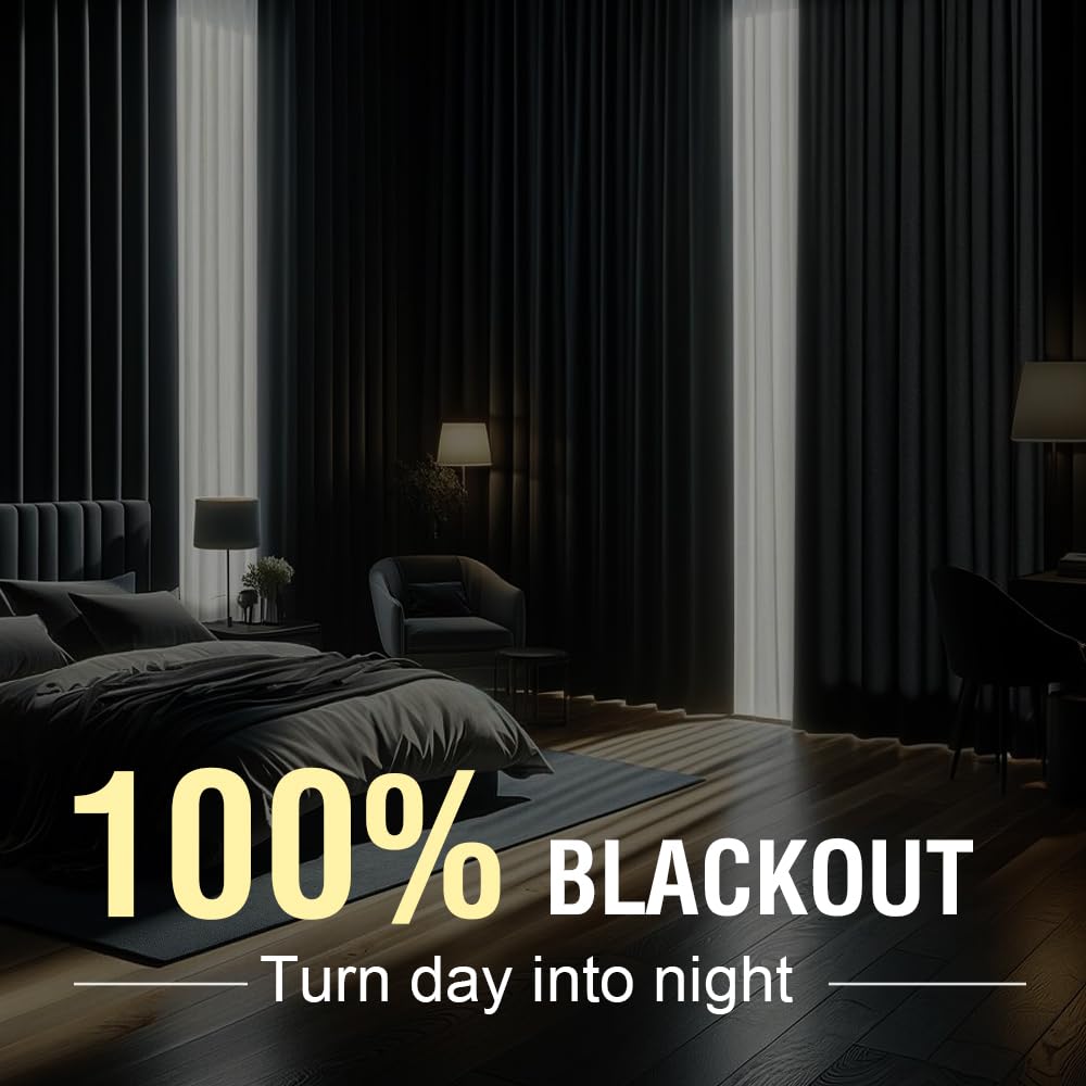 H.VERSAILTEX Blackout Curtains, Linen Curtains 108 inches Long 100% Black Out Curtains for Bedroom Windows, Textured Linen Look Draperies Grommet with White Liner, 2 Panels, Natural H.VERSAILTEX