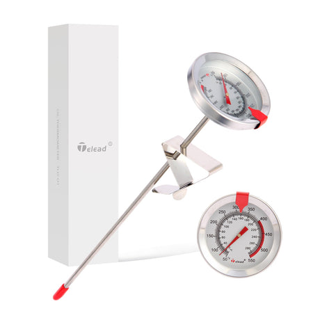 Telead Candy Thermometer Waterproof - Oil Thermometer for Frying with Clips - 9" Side of Pot Thermometer Deep Fry for Oil Candy Candle BBQ - Silver Telead