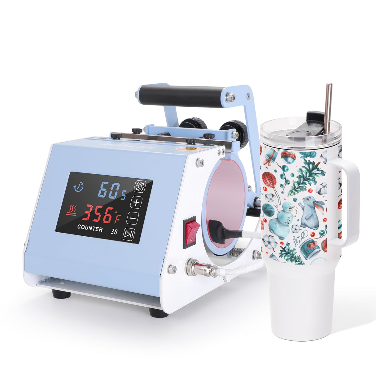 PYD Life 110 V Mini Max 40 OZ Tumbler Heat Press Machine Light Blue Mug Heat Press Touch Screen for 40 OZ Sublimation Tumbler with Handle Sublimation Printing PYD Life