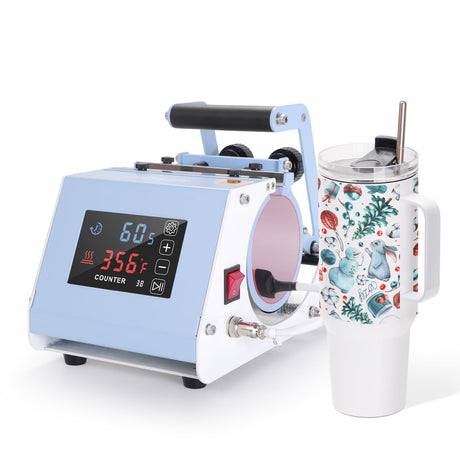 PYD Life 110 V Mini Max 40 OZ Tumbler Heat Press Machine Light Blue Mug Heat Press Touch Screen for 40 OZ Sublimation Tumbler with Handle Sublimation Printing PYD Life