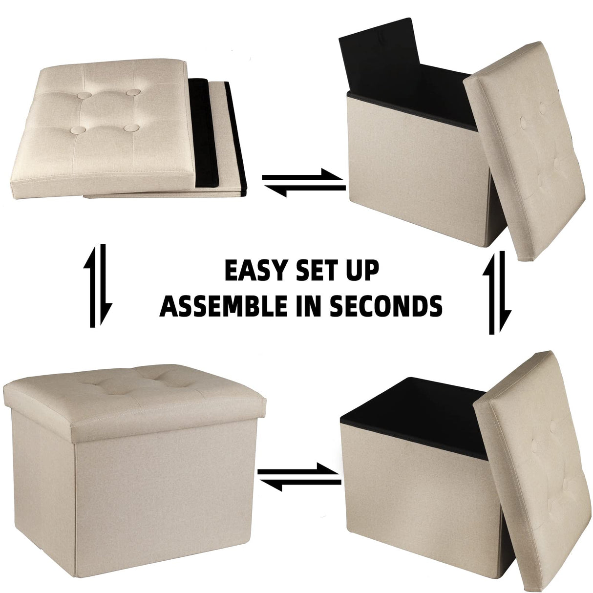 ALASDO Storage Ottoman Footrest Stool Small Ottoman with Storage Foldable Ottoman Foot Rest Footstool Bench for Living Room 17x13x13inches Beige ALASDO