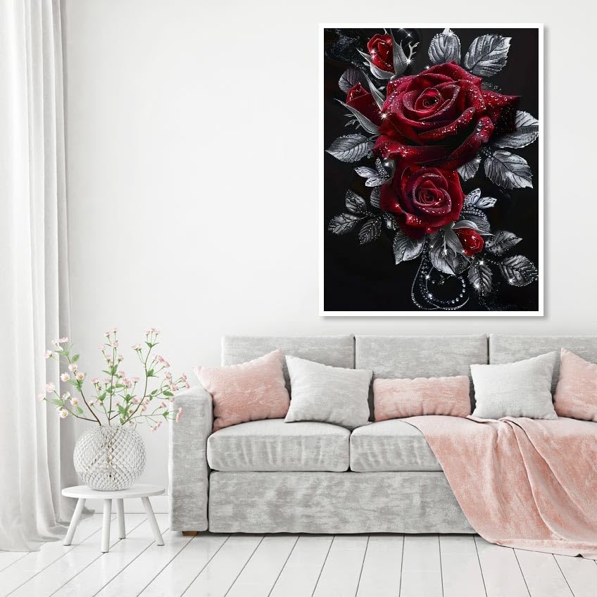 MOMDEDP Rose Diamond Painting Kits for Adults,Rose Flower Diamond Art Kits for Beginners,Roses Gem Art Kits for Adults for Home Wall Decor 16x12inch Floral MOMDEDP