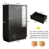 DalyLuxa 3 Doors Armoire Wardrobe Closet with Mirror & Organizers, LED Wooden Bedroom Armoires with Hanging Rod for Bedroom, Black DalyLuxa