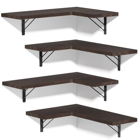 Love-KANKEI Corner Shelf Wall Mounted,Floating Wall Shelves for Storage,Rustic Wood Hanging Shelves for Display,Bedroom Bathroom Living Room Kitchen,Set of 4, Dark Brown Love-KANKEI