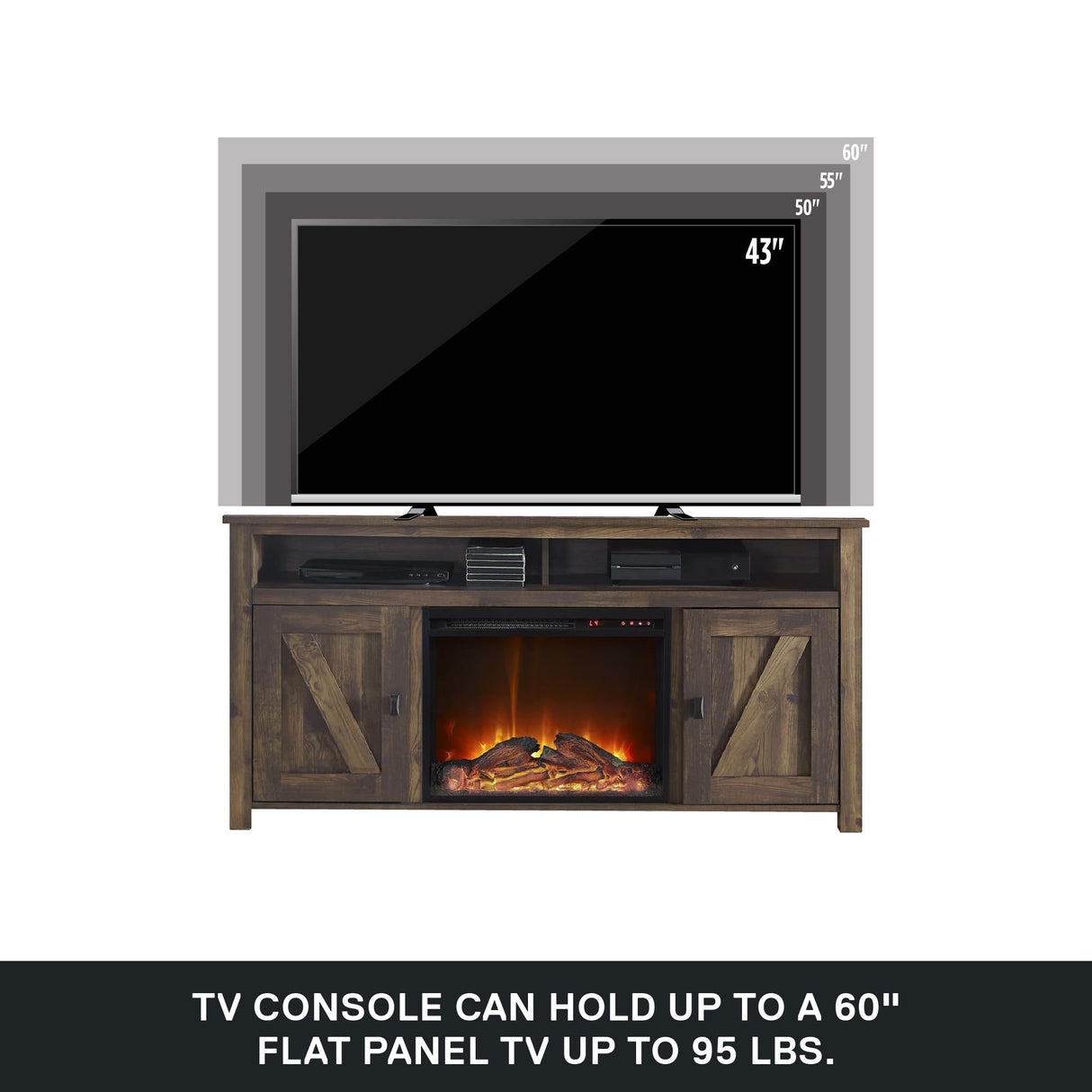 Ameriwood Home Farmington Electric Fireplace Console for TVs up to 60", Rustic Ameriwood Home