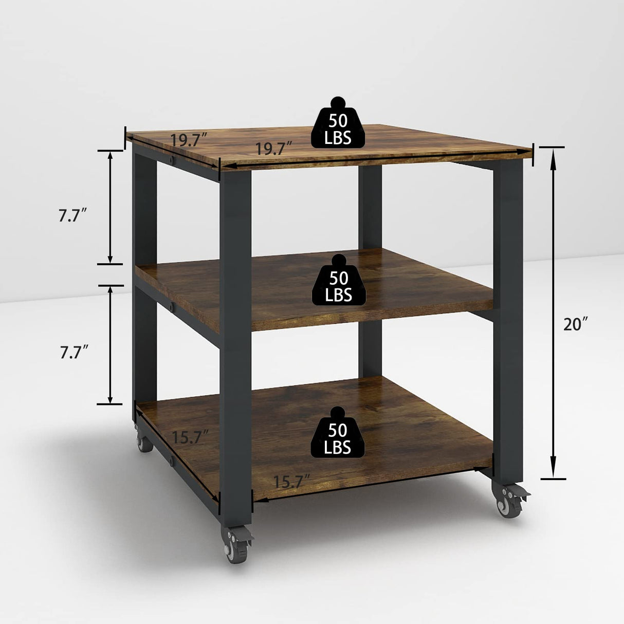 Natwind 3-Tier Laser Printer Cart,19.7''x19.7''x22.6'' Large Machine Stand,Heavy Duty Rolling Table with Storage,Floor-Standing Rack on Wheels,Paper File Organizer Shelf for Home Office (Retro) Natwind