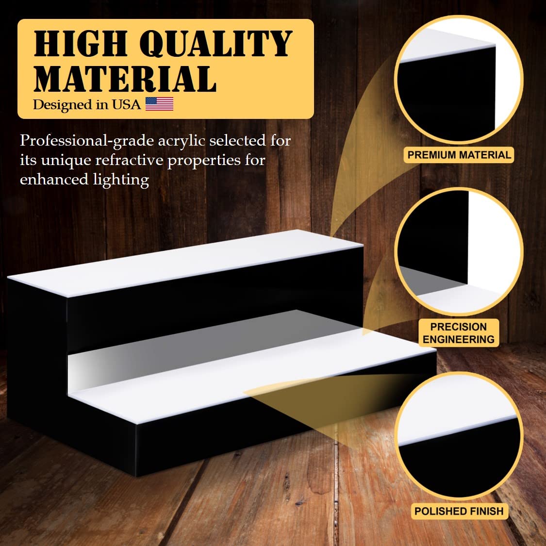 Boss Premium® BarUSA™ LED Lighted Bar Shelf Display Liquor Bottle Alcohol Whiskey Shelves Rack Stand Tray Units for Home Bar Living Room Accessories and Decor - Designed in USA (2-Step, 16 Inch) Boss Premium