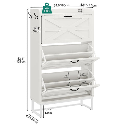 YITAHOME Farmhouse Shoe Storage Cabinet for 24 Pairs with 3 Flip Drawers, Narrow Slim Shoe Rack Cabinet for Hallway, Shoe Organizer for Entryway, Living Room (White)