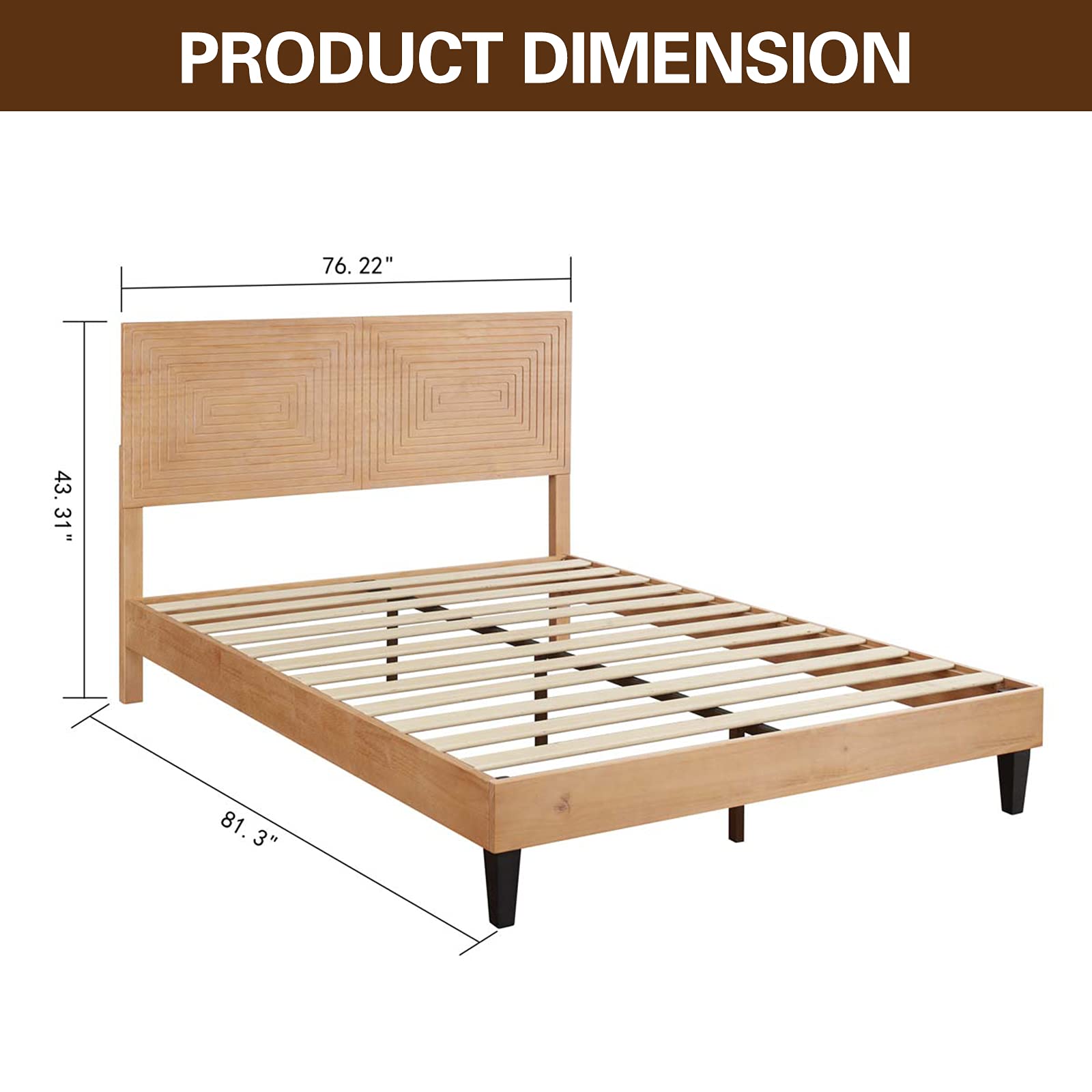 MUSEHOMEINC Mid Century Modern Solid Wood King Size Platform Bed with Adjustable Headboard - WoodArtSupply