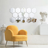 Mirror Wall Stickers, 12PCS Hexagon Mirror Art DIY Home Decorative Hexagonal Acrylic Wall Sheet Plastic Tiles Home Living Room Bedroom Sofa TV Background Wall Decal Decoration (Silver) MCLEULLA