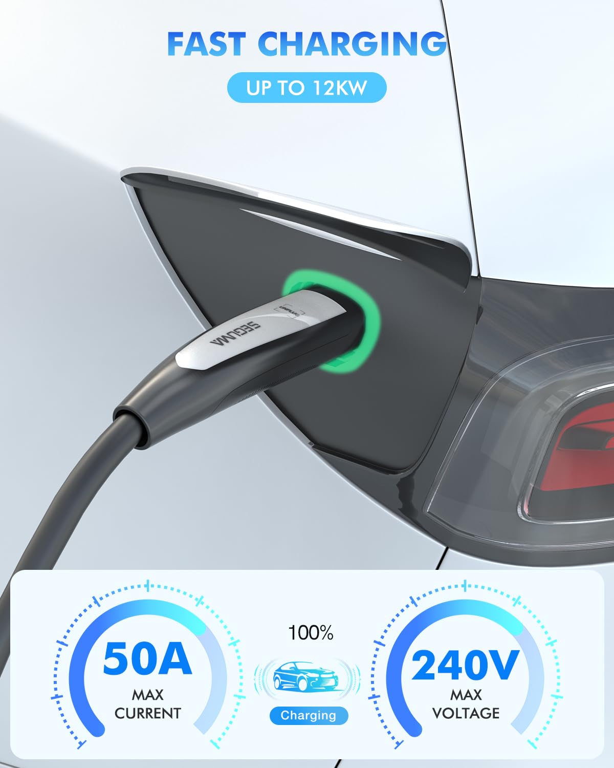 EV Charger Extension Cable for Tesla Charger, 50Amp 21ft Max 240V 12kW with NACS Plug, EV Extension Cord for Level 1/2 Tesla Mobile Charger/Wall Connector, Extension Cord for ModelY/X/3/S/Cyber-truck SEGUMA