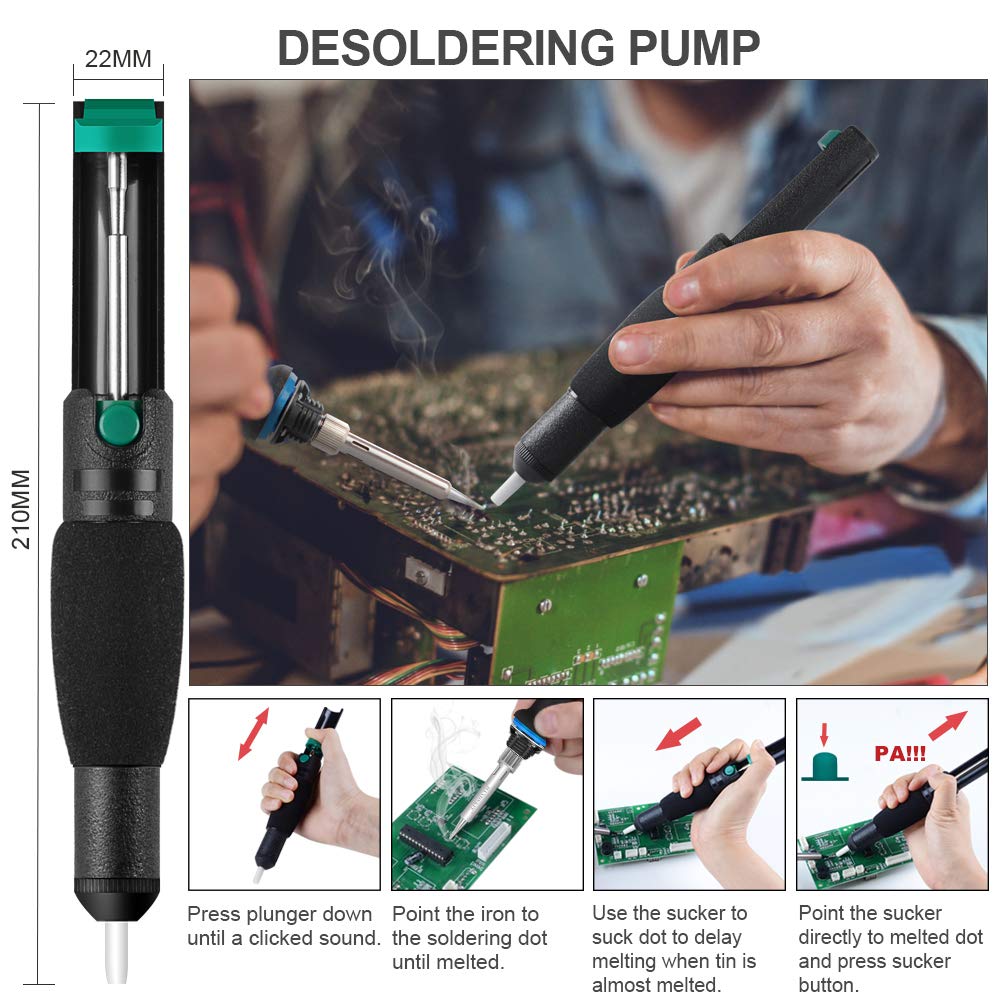 Soldering Iron, Soldering Kit, 19-in-1 60w Soldering Iron Kit Electronics Adjustable Temperature Welding Iron with ON/OFF Switch, Digital Multimeter, 5 Tips, Desoldering Pump, Screwdriver, Tweezers HANDSKIT
